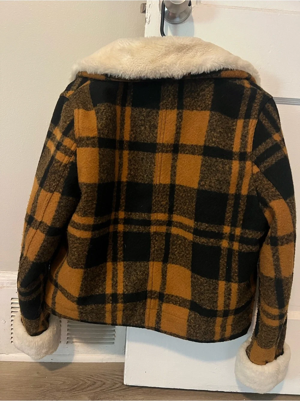 H&M Faux Shearling Detail Wool Jacket in Plaid